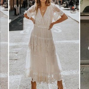 Lace/solid A-line elegant maxi dress